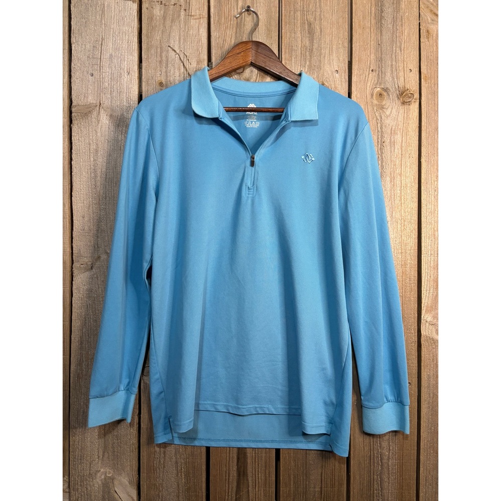 MoFiz Mens‎ Long Sleeve Polo Shirt Light Blue Quarter Zip Golf Pullover Size M